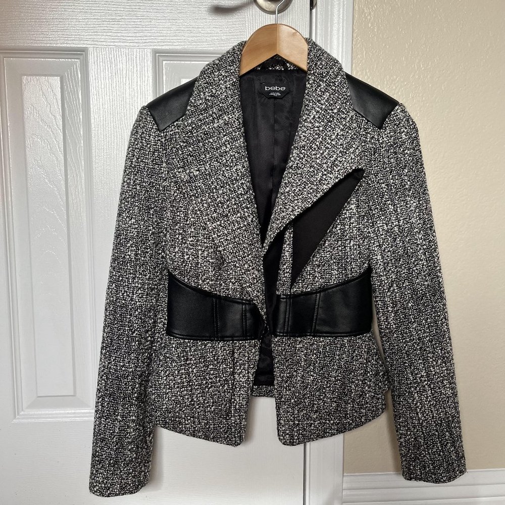 Bebe tweed jacket blazer with leather accent size XS